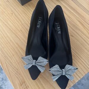 J. Crew Black Pointed Toe Pumps with Rhinestone Bow